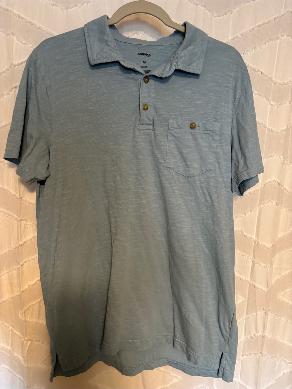 Sonoma Men's Pale Blue Short-Sleeve Polo with Chest Pocket
